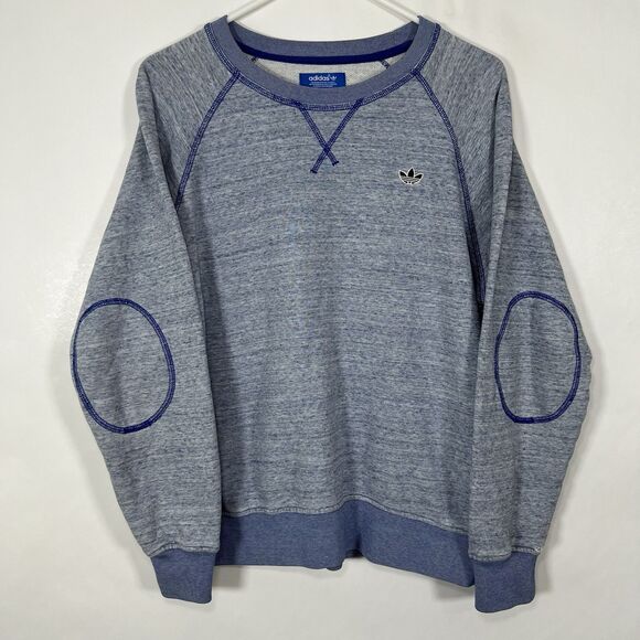 Adidas Trefoil Crew Neck Sweatshirt Womens Size Medium Blue Heathered Terry - Picture 1 of 13